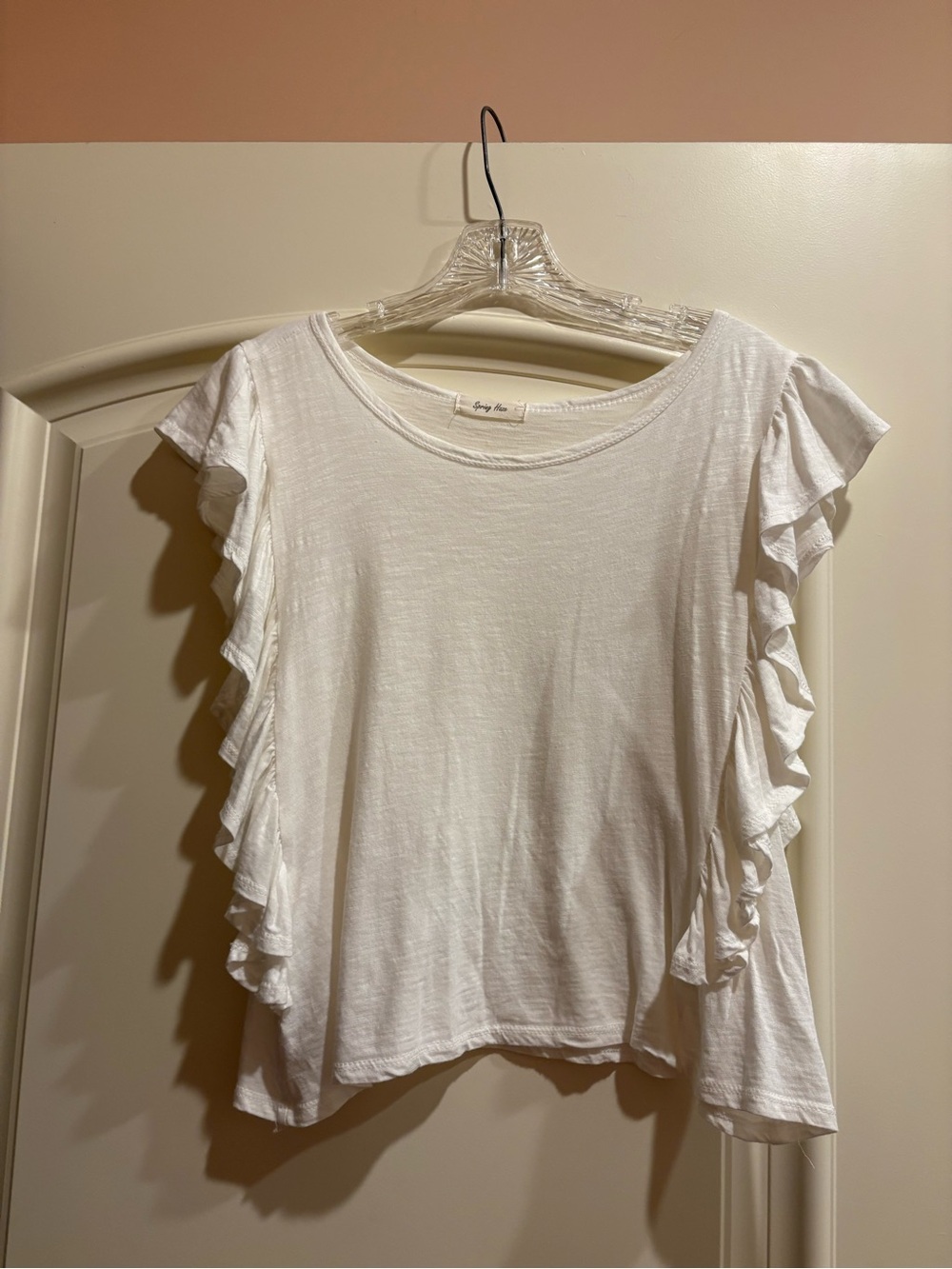 Women's White Ruffle-Sleeve Short Sleeve Top